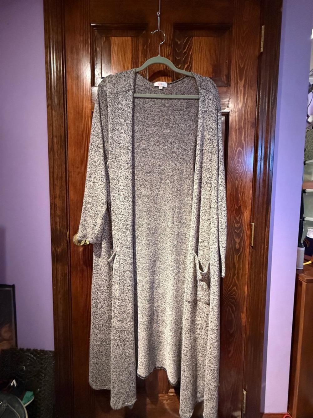 LuLaRoe Heathered Black and White Open-Front Cardigan